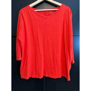 Eileen Fisher Women's Pullover Organic Cotton 3/4 Sleeve Blouse Small Coral Red